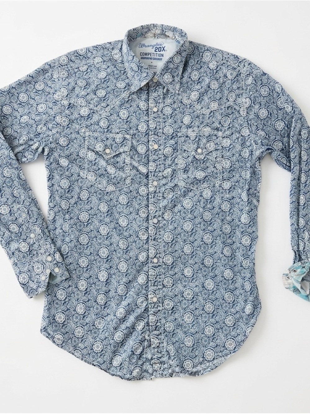 Wrangler Blue Printed Long-Sleeve Men's Shirt size M
